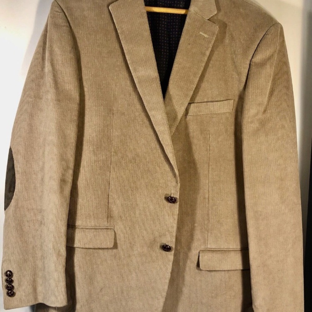 Chaps Corduroy Sport Coat Suit Jacket Mens 46XL Tan Elbow Patches 2 Button Front